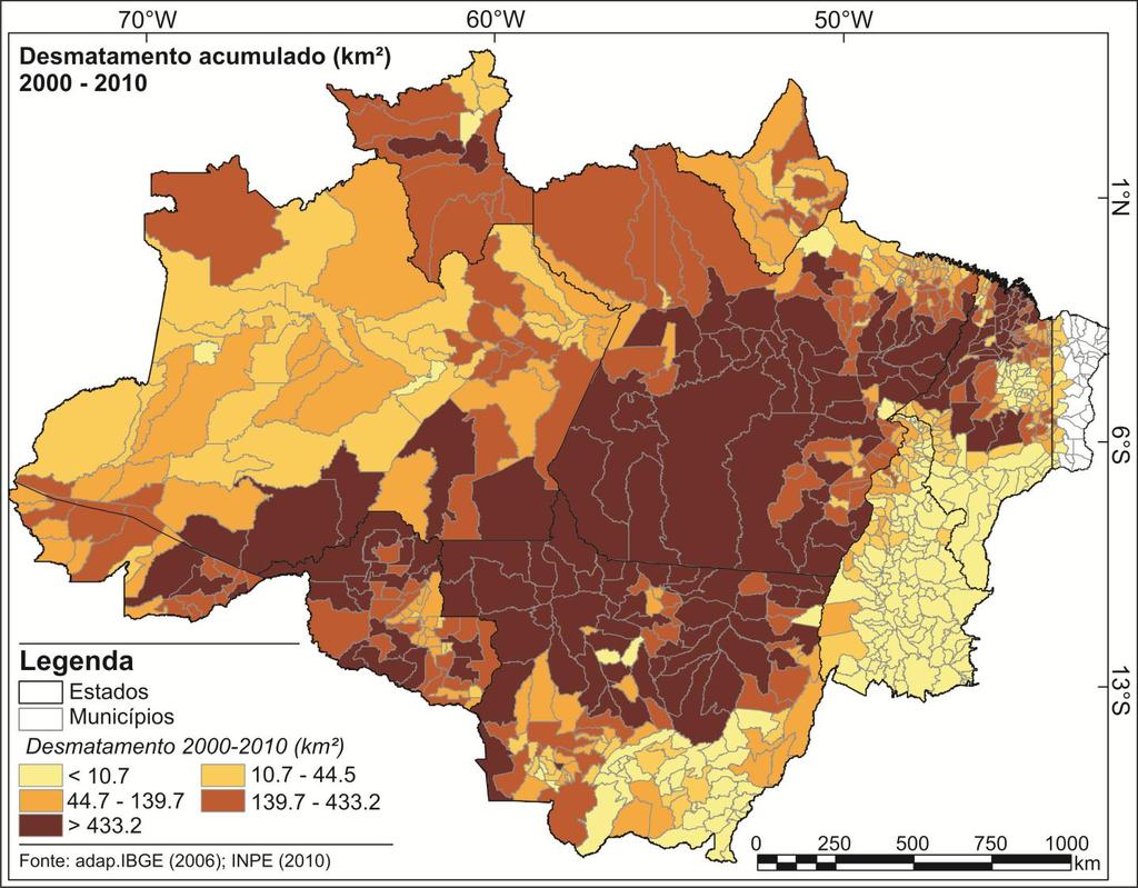 Amazônia Legal diferentes padrões de evolução urbana associados a diferentes regimes de desmatamento.