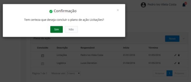 Concluir plano de ação Seguir os passos de Criar instância do nível na árvore e criar um indicador.