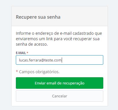 3 Recuperação de senha Recuperar a senha Para recuperar a senha do usuário, é necessário entrar na página inicial do sistema e clicar em Esqueceu sua senha?