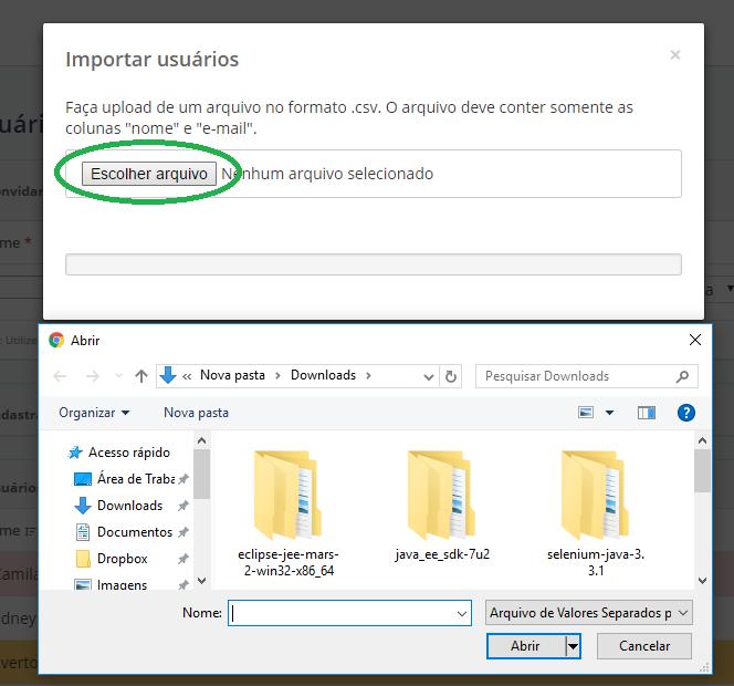 Para importar uma lista com novos usuários, primeiramente deve-se realizar os passos descritos em Listar todos os usuários.