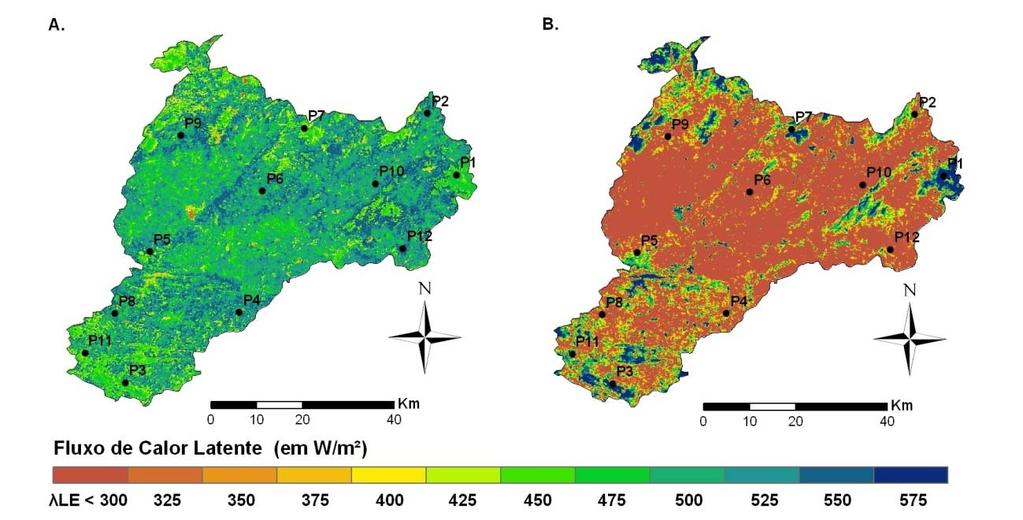 Fluxo de Calor Latente RESULTADOS E DISCUSSÕES Fluxo de calor latente (em W/m 2 ) Pontos P1 P2 P3 P4 P5 P6 P7 P8 P9 P10 P11 P12 29/ago 474,1 537,2 529,1 436,5 412,9 474,0