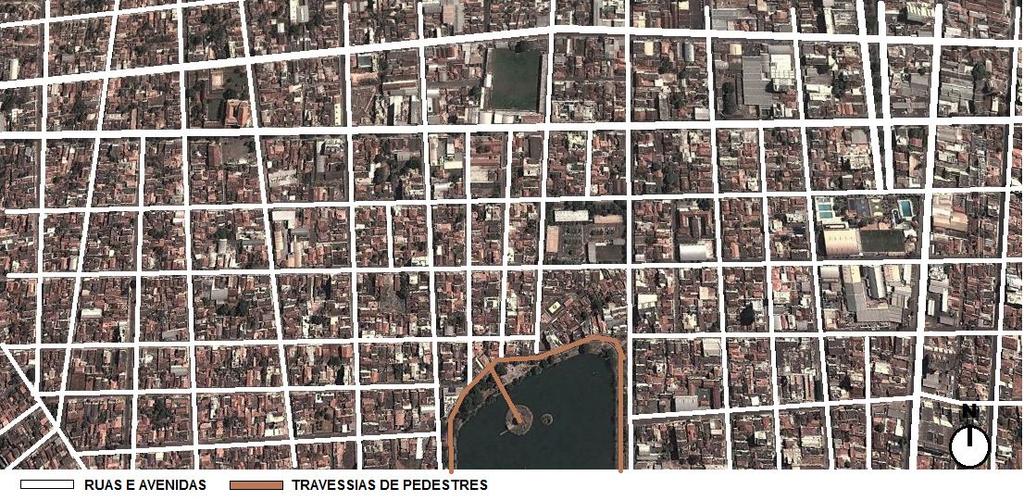 Figura 39 Traçado urbano ortogonal irregular em Patos de Minas. Elaborado pela autora, imagem do Google Earth 2013.