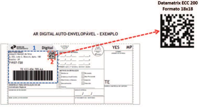 Figura 4 Formulário AR Digital - Bloco de Endereçamento com Datamatrix Observação 1 Área destinada ao bloco de endereço do destinatário e a
