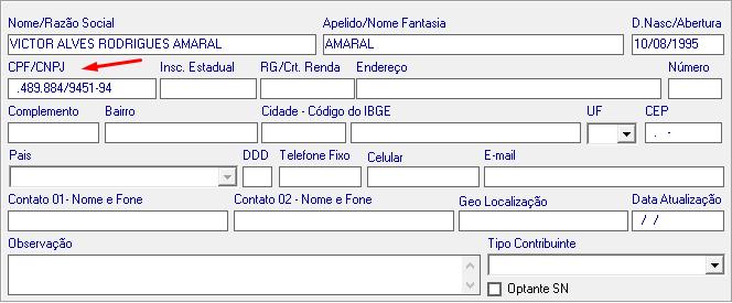 Agora no próximo campo você esta colocando o CPF/CNPJ do cliente, esta parte pode ou