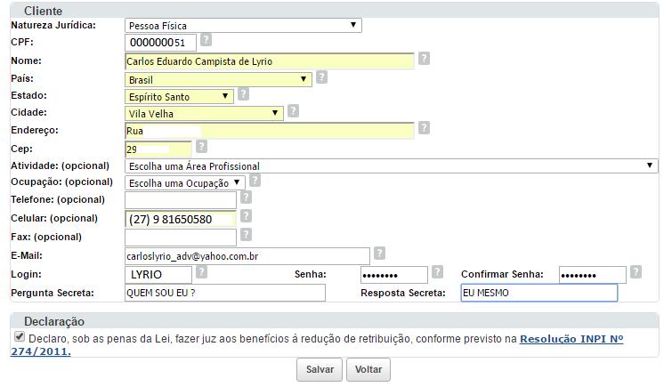 Após escolher uma das opções vários campos irão aparecer. Alguns deles são opcionais e outros obrigatórios.