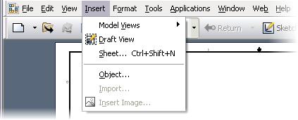A ilustração a seguir mostra o menu Insert no ambiente de modelagem de desenho.
