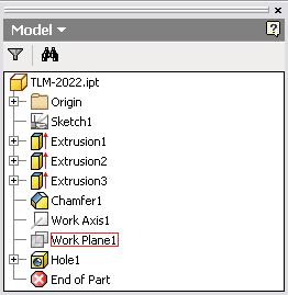 Navegador de modelagem de peça O navegador exibe todos os recursos utilizados para criar a peça, listados pela ordem de criação.