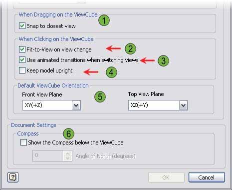 Opções de comportamento do ViewCube As opções a seguir controlam o comportamento do ViewCube.