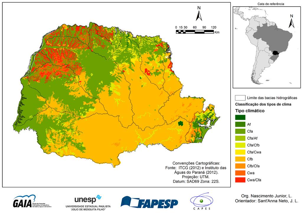 Figura 1 Localização do estado do Paraná e regionalização de seus tipos climáticos.