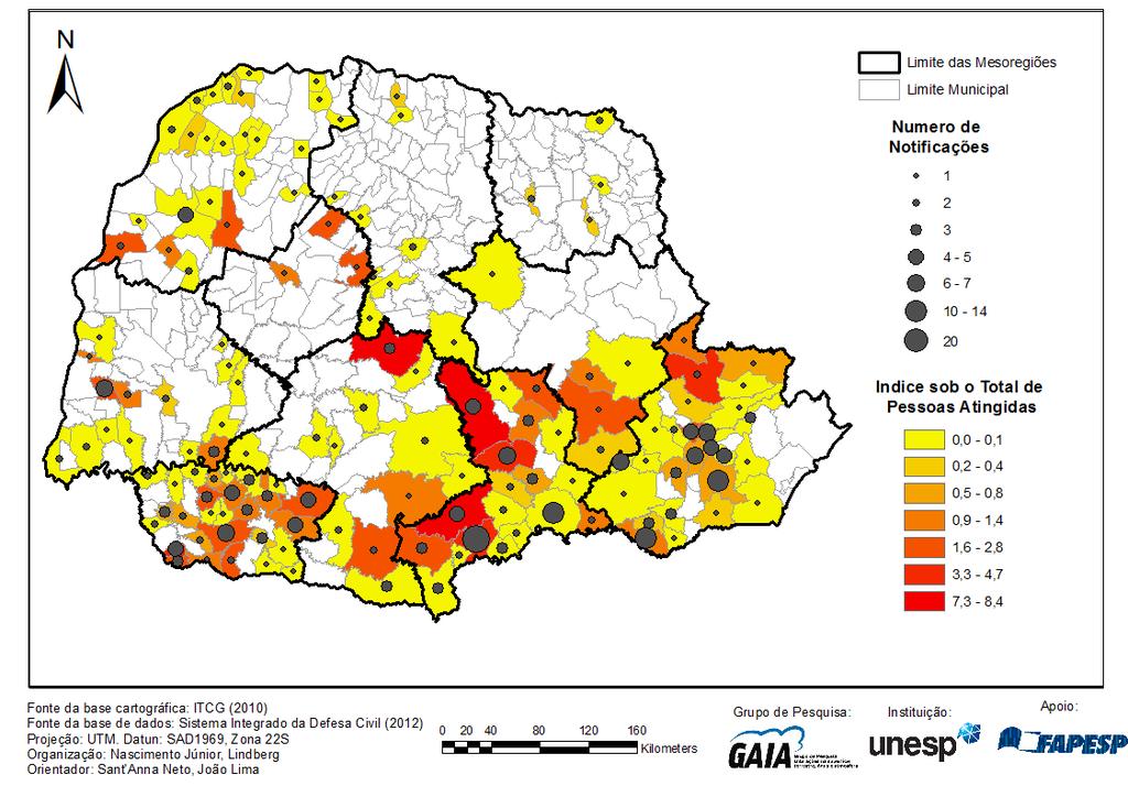 Figura 4 Desastres notificados e pessoas atingidas no meses equivalentes à Estação Chuvosa 1980 a 2011 Geograficamente, os impactos destes eventos são uma fusão de sistemas atmosféricos locais e