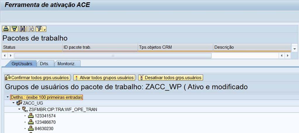 (ZACC_WP), e na aba de Grupo de Usuários ativar o grupo selecionado.