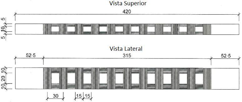 Vigas de Concreto Reforçadas com CFC 65 Figura 3.24 Configuração do reforço das vigas da série VTL. Adaptado de Silva Filho (2007).