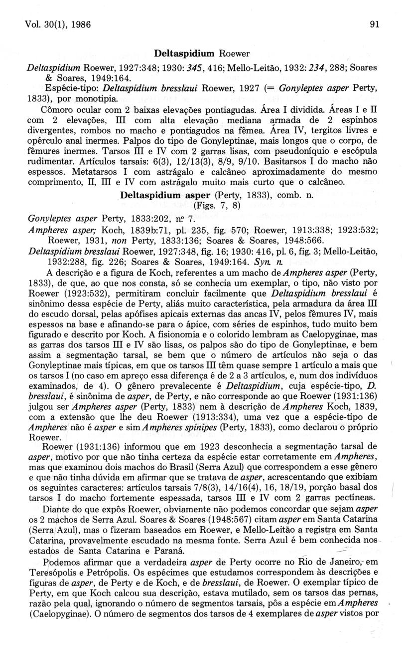Vol. 30(1), 1986 9 1 Deltaspidium Roewe r Deltaspidium Roewer, 1927 :348 ; 1930 : 345, 416 ; Mello-Leitão, 1932 : 234, 288 ; Soare s & Soares, 1949 :164.