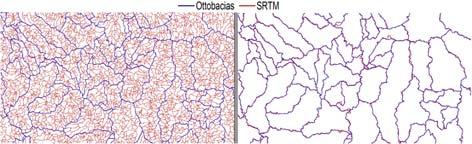 limites das Ottobacias; b) limites das bacias geradas a partir do MDE SRTM padronizadas pelos limites das Ottobacias. Fig.