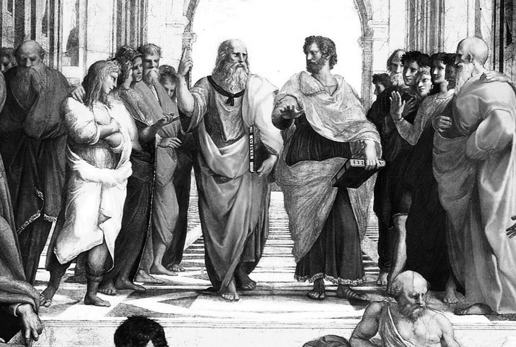 QUESTÃO 14 No centro da imagem, o filósofo Platão é retratado apontando para o alto.