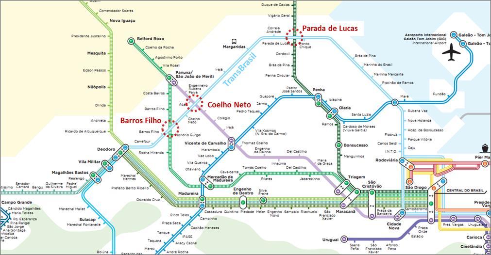 ramais Belford Roxo e Saracuruna, além da Linha 2 do Metrô, sem contemplar a construção de nenhuma estação que permita a integração intermodal.