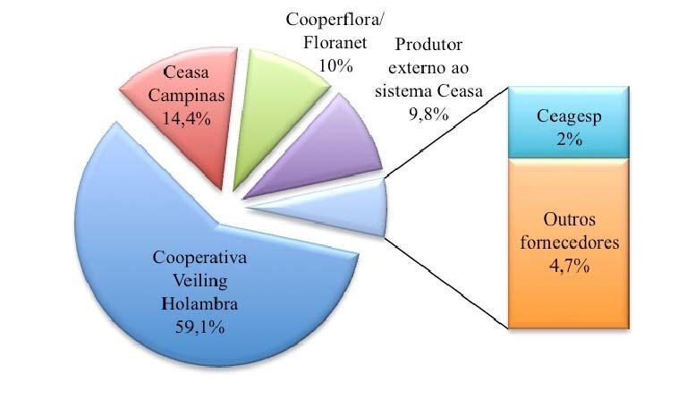 68 Figura 21 Participação (%) dos canais de abastecimento no fornecimento de flores e plantas ornamentais aos atacadistas no Brasil Considerando a localização da Veiling Holambra (distante apenas 8,5