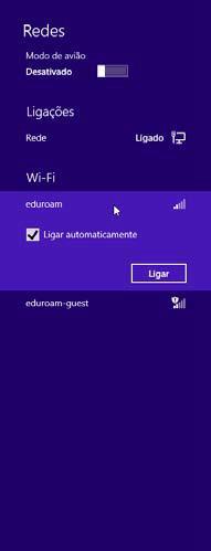 17. Selecione a rede eduroam e pressione em Ligar: 18.