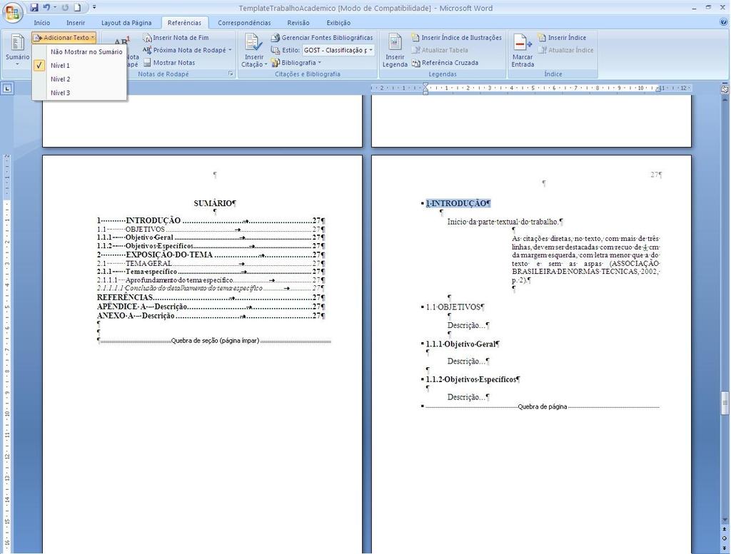 SUMÁRIO 29 Para criar SUMÁRIO automático, clique na aba Referências.