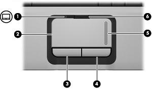 1 Utilizar o Painel Táctil A ilustração e a tabela seguintes descrevem o Painel Táctil do computador. Componente Descrição (1) Luz do painel táctil Azul: O painel táctil está activado.