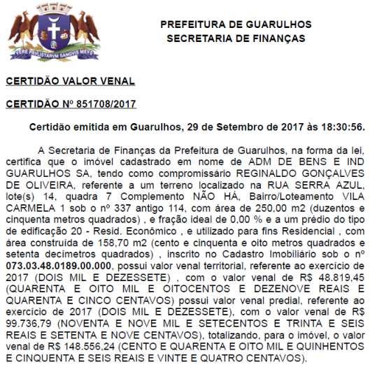 fls. 22 Inscrição Cadastral do imóvel: 073.03.48.0189.00.000 (área maior) Proprietário: Adm. de Bens e Ind.