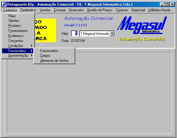 3 SOBRE O MENU O Sistema Megasul em suas versões anteriores trazia o menu suspenso no topo da tela conforme figura baixo: A partir da versão 2.3.8.