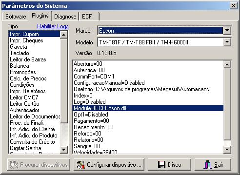 2.1.5 IECFEPSON.DLL Para configurá-la selecione o Plugin Impr.Cupom e também Imp.