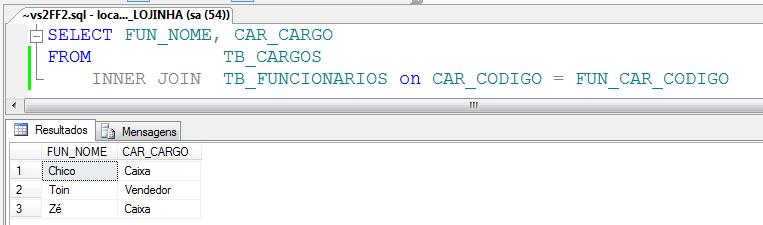 atributos internos coincidentes são CAR_CODIGO na tabela TB_CARGOS e FUN_CAR_CODIGO na tabela TB_FUNCIONARIOS.