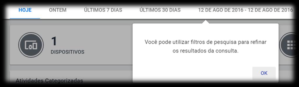 Ao acessar o dashboard após efetuar a categorização, o usuário é orientado quanto aos filtros de