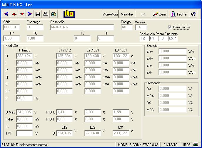 Software - RedeMB Para leitura e parametrização dos multimedidores são disponibilizados os softwares RedeMB5 e RedeMB TCP de licença livre e que podem ser utilizados nos Windows 95,