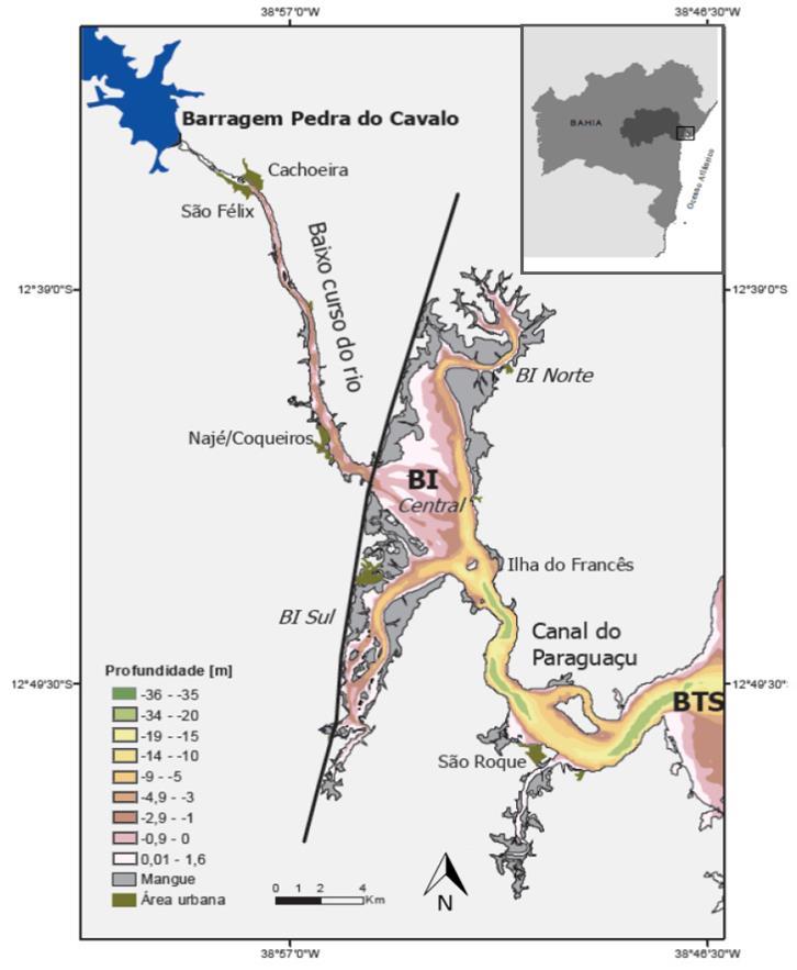 3. ÁREA ESTUDO A área de estudo está localizada no estuário do rio Paraguaçu no extremo oeste da Baía de Todos os Santos (BTS).