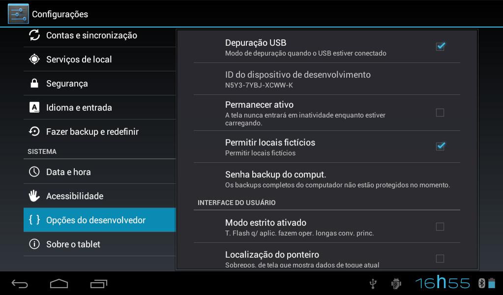 usuário pode ajustar alguns itens do sistema, como aumentar fonte, girar tela automaticamente,