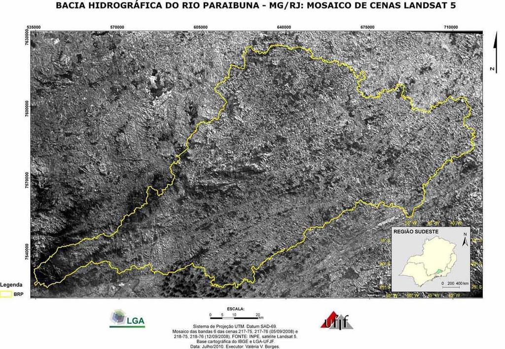 Figura 2 Mosaico das cenas da banda termal do Landsat 5, da bacia hidrográfica em análise.