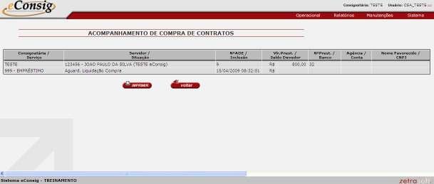 Esta tela permite o acesso às seguintes funções: Para obter uma maior visualização dos contratos, basta clicar no ícone nova tela, com as informações dos contratos.