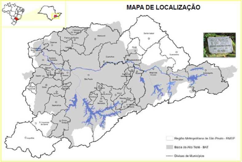 dez e vinte anos. 3.1.3 Localização e caracterização da bacia A Região Metropolitana de São Paulo está praticamente inserida em sua totalidade na Bacia Alto do Tietê (Figura 3.