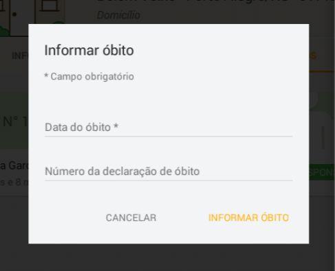 d) Tela referente ao registro do óbito de um