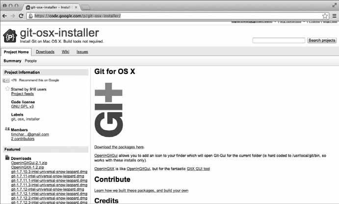 Capítulo 1 Fluxo de trabalho 31 No Mac OS, prefiro usar o instalador do Git para OS X (http://code.google. com/p/git-osx-installer/) mostrado na figura 1.7.