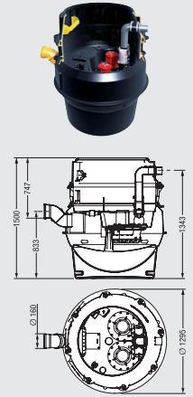 Aqualift F XL para instalação a baixa profundidade Ilustração e dimensões Descrição artigo Volts Bomba Sistema de engenharia base com anel soldado à camara e secção de 800mm para mínima profundidade