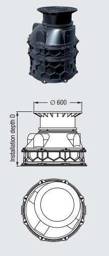 Camara de sistemas Ø 1000 mm para montagem enterrada Ilustração e dimensões Descrição artigo Profundidade de Camara de sistemas de engenharia para combinação com a base da Aqualift F XL para