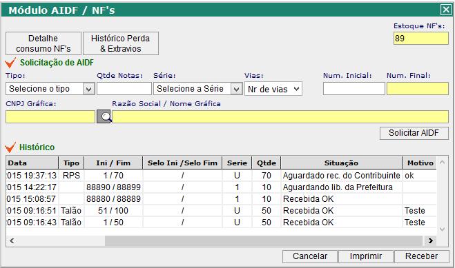 Existem dois tipos de pedidos para AIDF, solicitações para emissão de notas convencionais, e de emissão de NF-e.