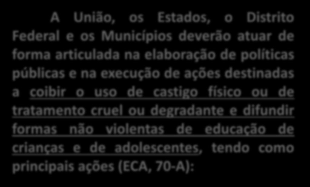 A União, os Estados, o Distrito Federal e os Municípios deverão atuar de forma articulada na elaboração de políticas