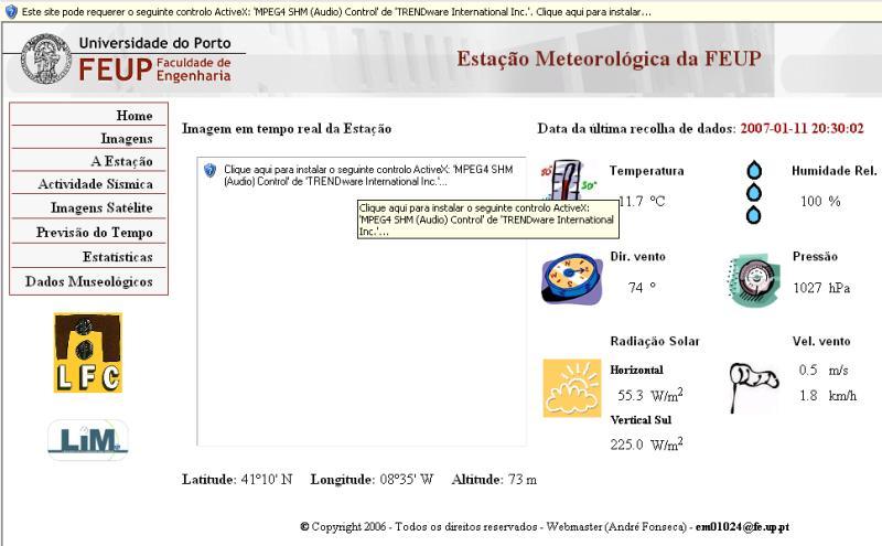 Roteiro da exploração 1 - Acede à página da Estação Meteorológica: http://paginas.fe.up.pt/~em01024/estacao.htm.