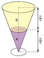 5) Duas substancias, A e B, que não se misturam, são colocadas num recipiente de forma cônica, de modo que a substancia A ocupe até a metade da altura do cone e a