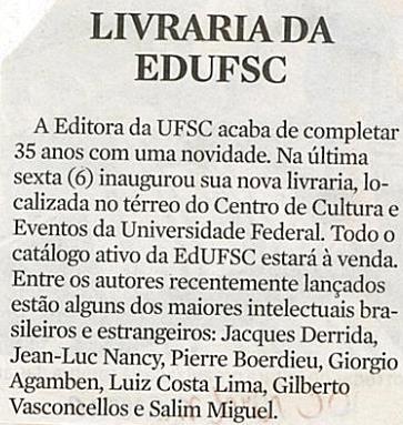 Diário Catarinense Carol Macário Livraria da EdUFSC Livraria da EdUFSC /