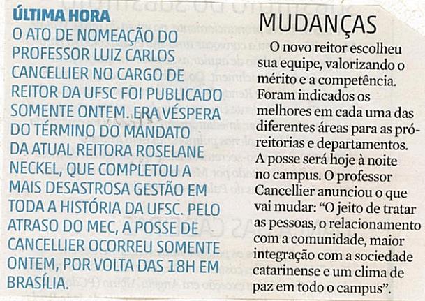 Diário Catarinense Moacir Pereira Última hora / Mudanças Última hora / Mudanças / Luis Carlos