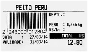 Questão 11 Na imagem da etiqueta, informa-se o valor a ser pago por 0,256 kg de peito de peru.