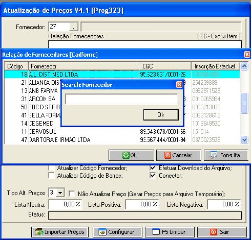 Atualização de Preços Para iniciar a atualização, localize o fornecedor Lista de Preços.