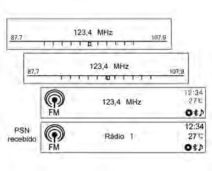 Black plate (19,1) Sistema de conforto e conveniência 7-19 Procurando manualmente uma estação transmissora Gire o botão de controle, botão MENU-TUNE (menu-ajustar) para encontrar manualmente a