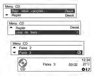 Para discos de CD de áudio, gire o botão de controle MENU-TUNE (menu-ajustar) no menu do CD para mover para a lista de faixas e, a