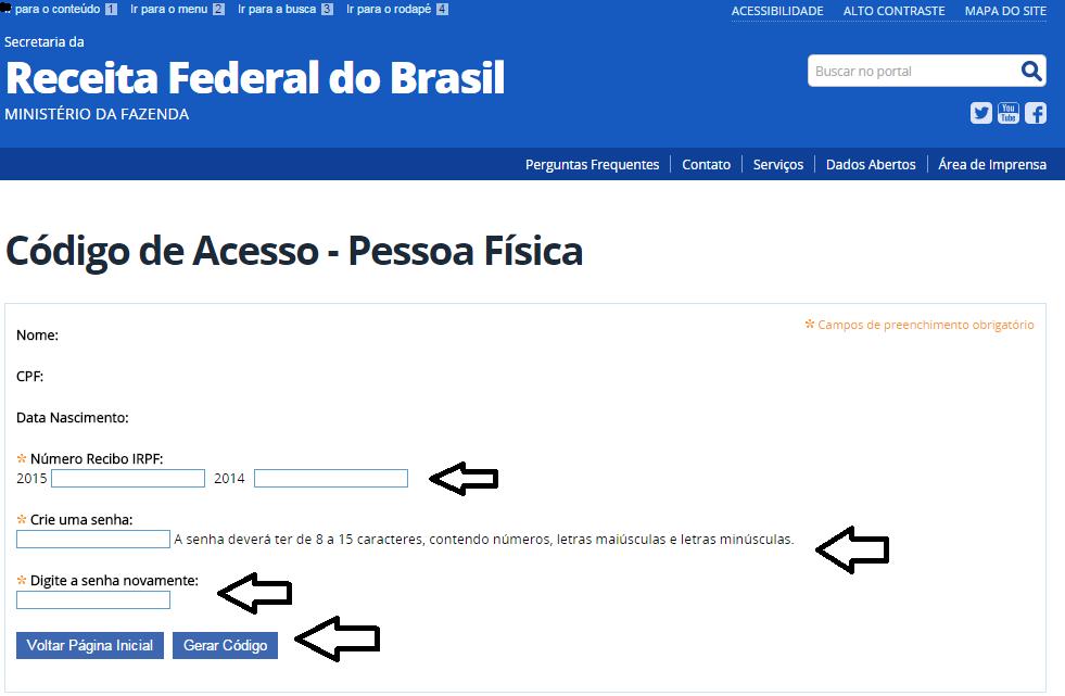 Depois será solicitado o número de recibo das declarações de